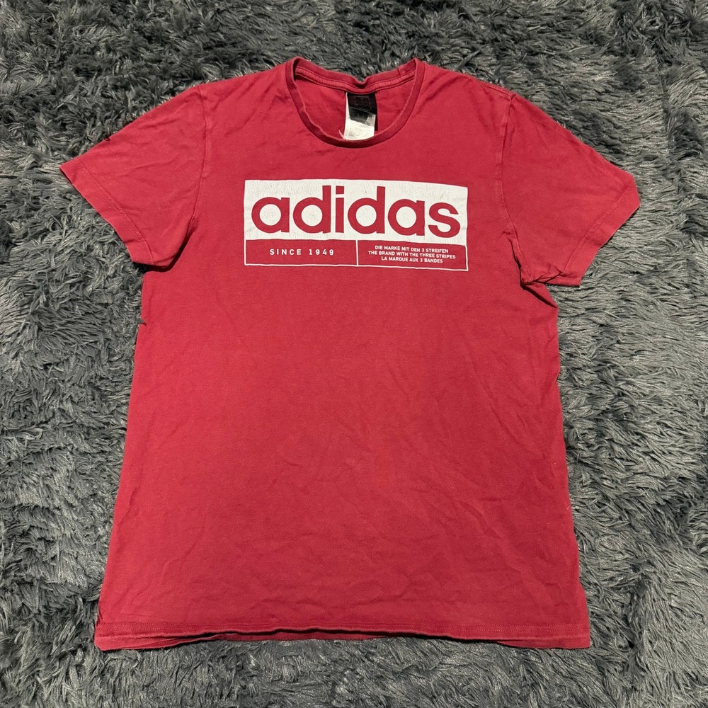 Adidas Mens Graphic T-Shirt Red Short Sleeve Crewneck Logo Size Small
